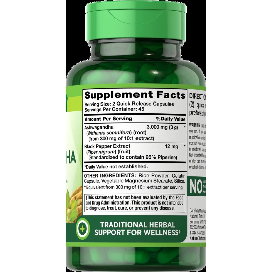 Nature’s Truth® Ашваганда Extra Strength 3 000 mg (90 бързо освобождаващи се капсули) - Image 2