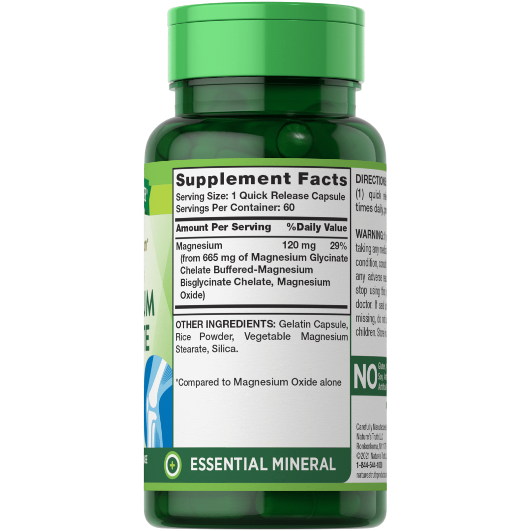 Nature’s Truth® Магнезиев Глицинат 120 mg (60 бързо освобождаващи се капсули) - Image 2