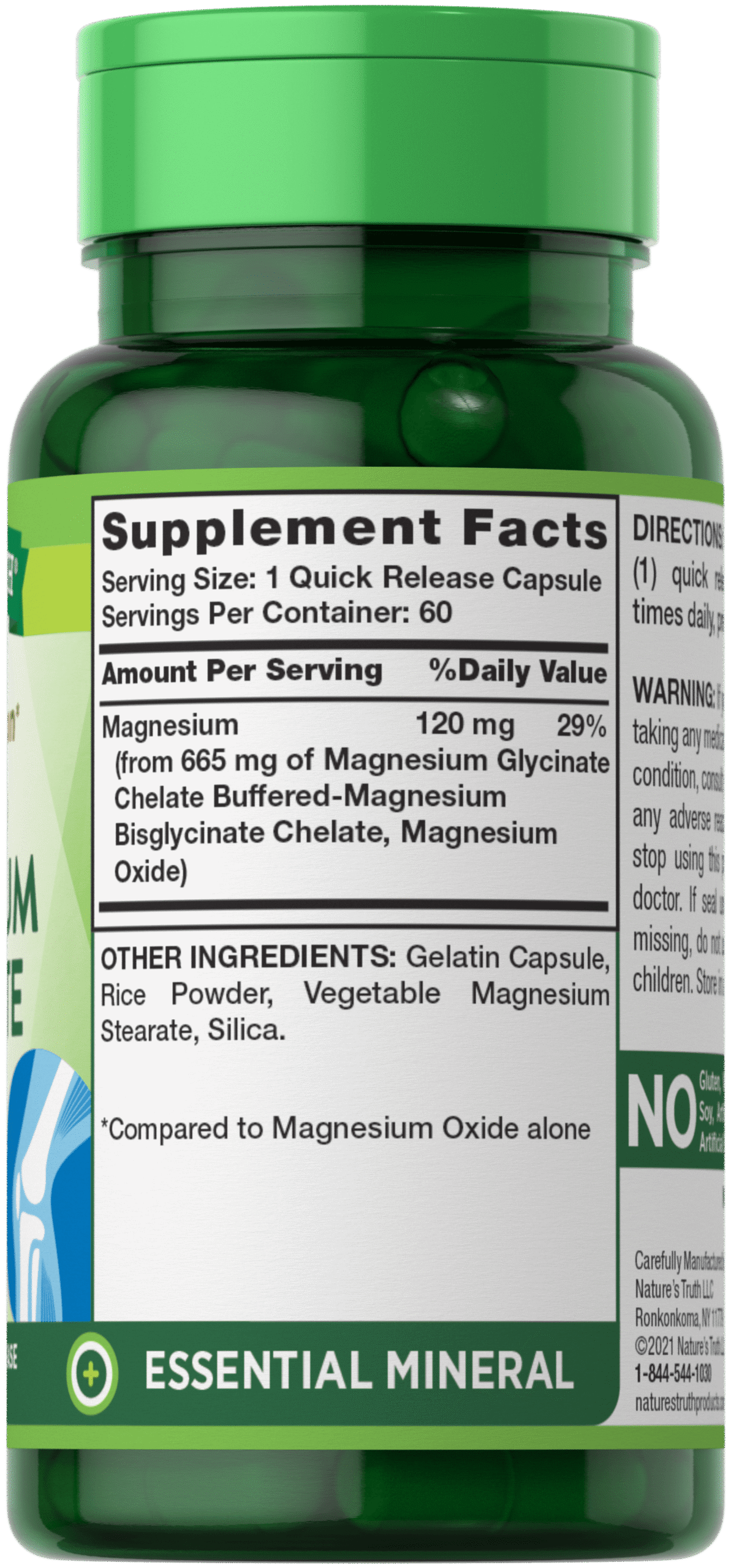Nature’s Truth® Магнезиев Глицинат 120 mg (60 бързо освобождаващи се капсули) - Image 2