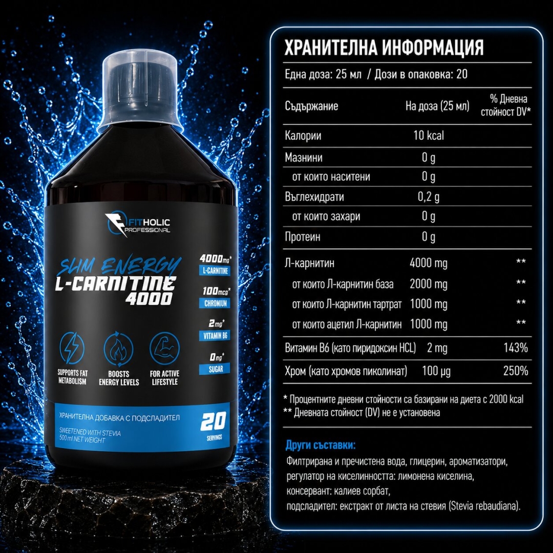 Fitholic Professional L-Carnitine Slim Energy 4000 mg Triple L-Carnitine Matrix - Image 3